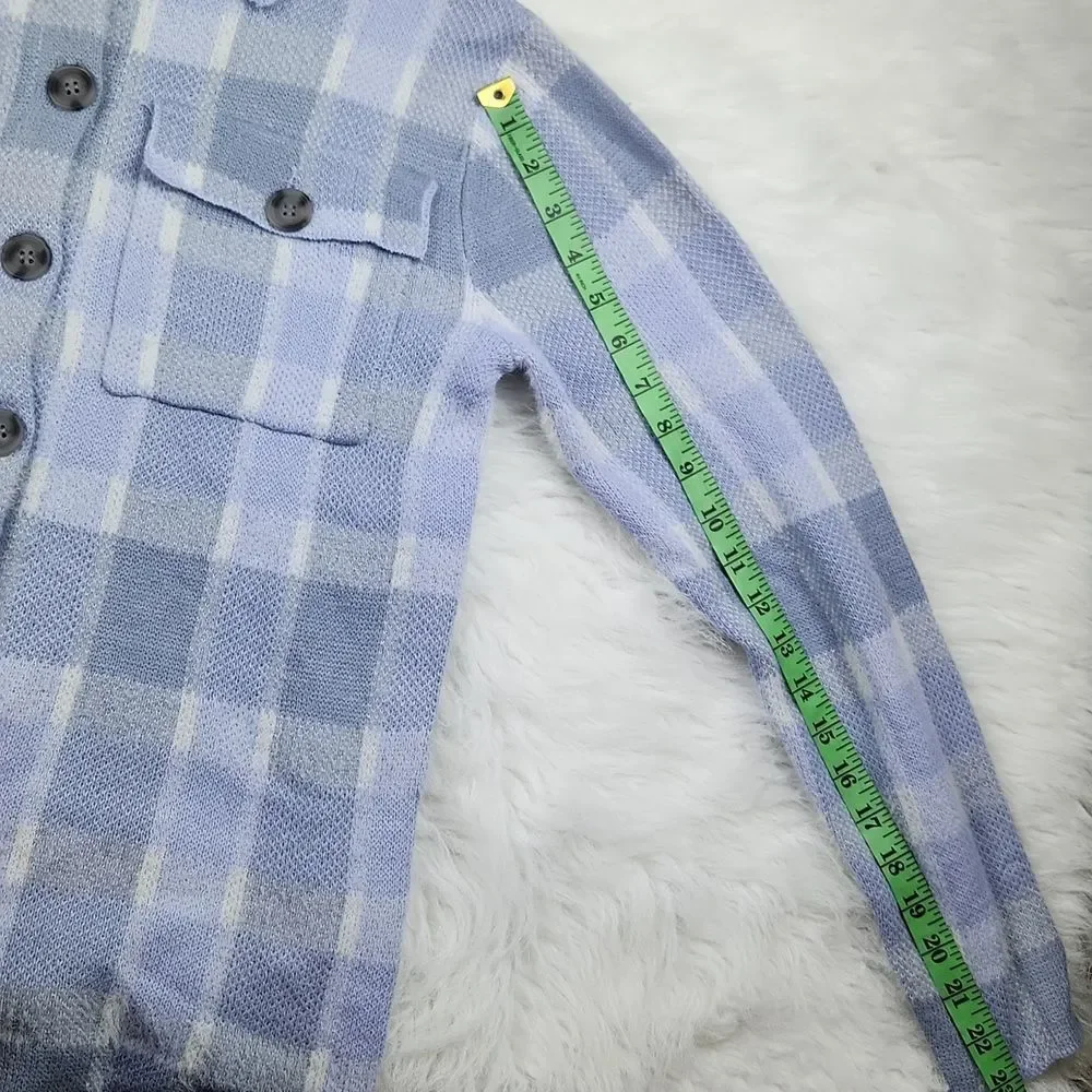William Rast -974 Long Sleeve Plaid‎ Shacket Shirt Jacket White Light Blue Small